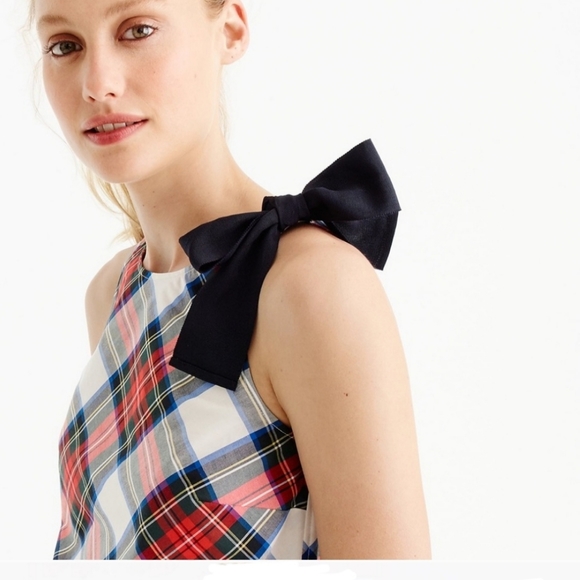 J. Crew Plaid Ribbon Shoulder Sleeveless Blouse Top Size 4 - Picture 3 of 7